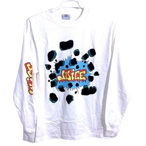 Juice Mens‎ White Long Sleeve Graphic T-Shirt Graffiti Logo Made in USA Size M